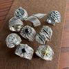 925 Silver Rings For Women Geometric Fine Jewelry Finger Adjustable Retro Leaf Stone Ring For Party Birthday Gift