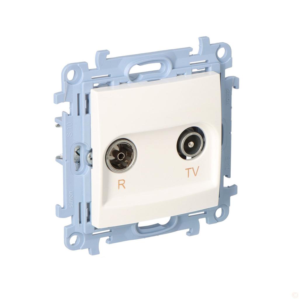 R-TV antenna socket, pass-through (module), TV and R attenuation: 10 dB, white Simon10