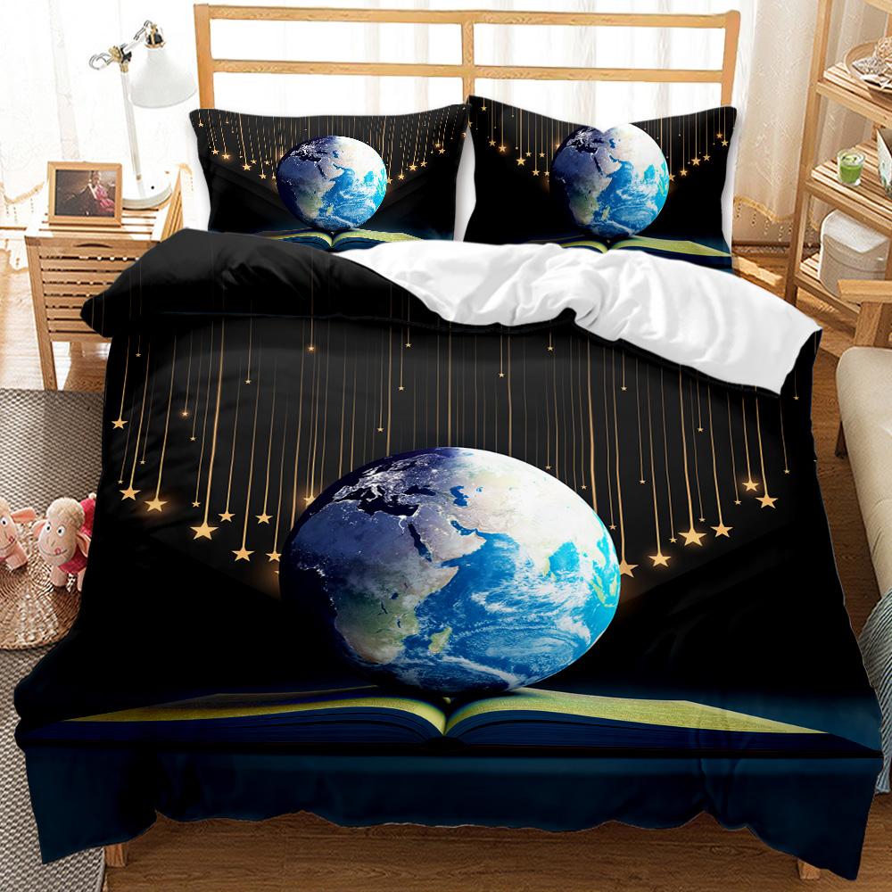 Magic Book Duvet Cover Set Blue Background Romantic Comforter Cover King Queen Size For Kids Boy Girl Teen Polyester Bedding Set