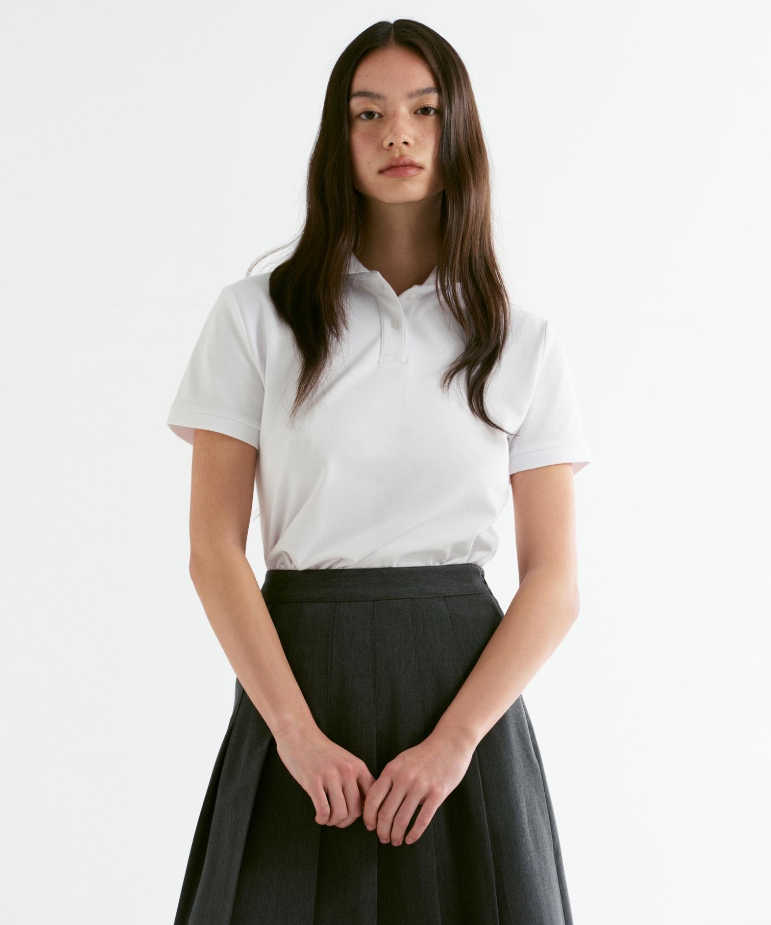 [Cooltandard] Women S Crop Pique Polo Shirt [White] White/L