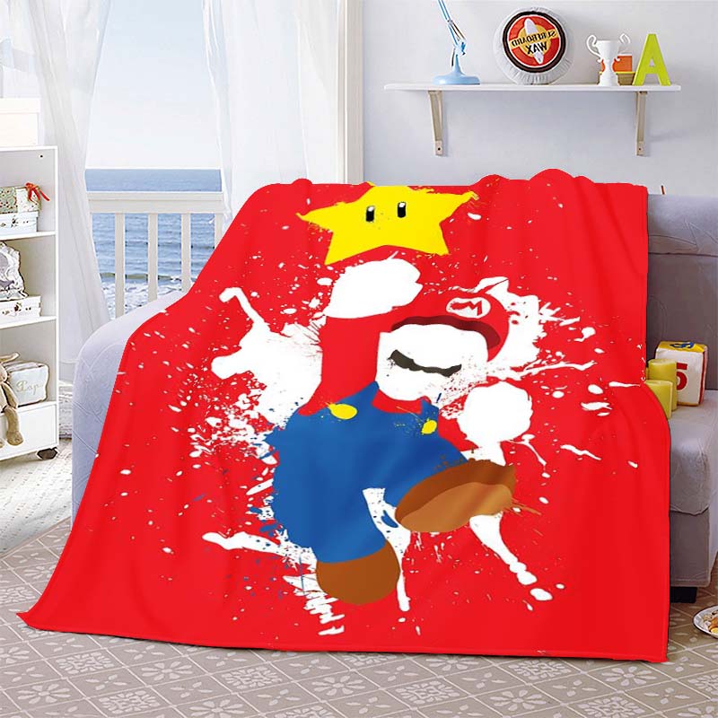 Modern Mario Design Flannel Blanket Polyester Lightweight Warm Throw Blanket Indoor Home Bedroom Use -QJY