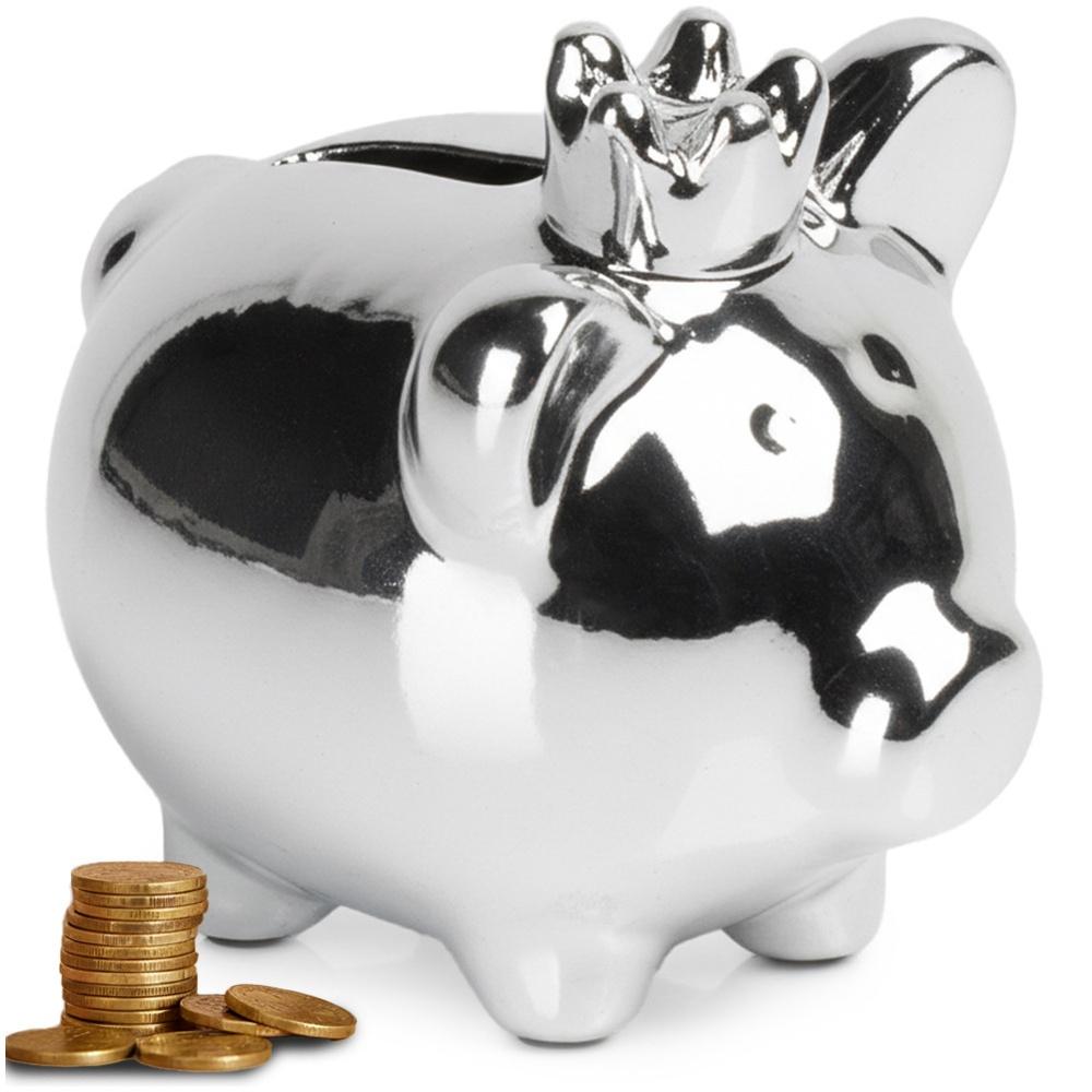Ceramic Piggy Bank, Mirror Silver, 9.5X7X8.5 Cm