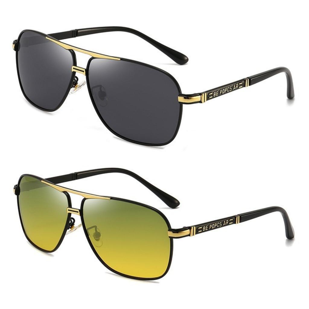 1/2PCS Sunglasses Men Square Double Beam Sunshade Driver Fishing Color Changing Day Night Dual Use UV Protection