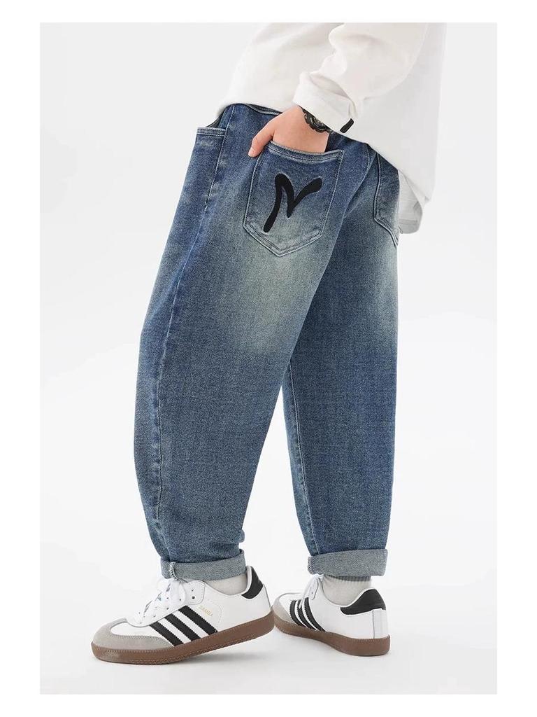 Boys' Korean Style Loose Carrot Jeans - Casual Spring/Autumn Long Pants for Kids