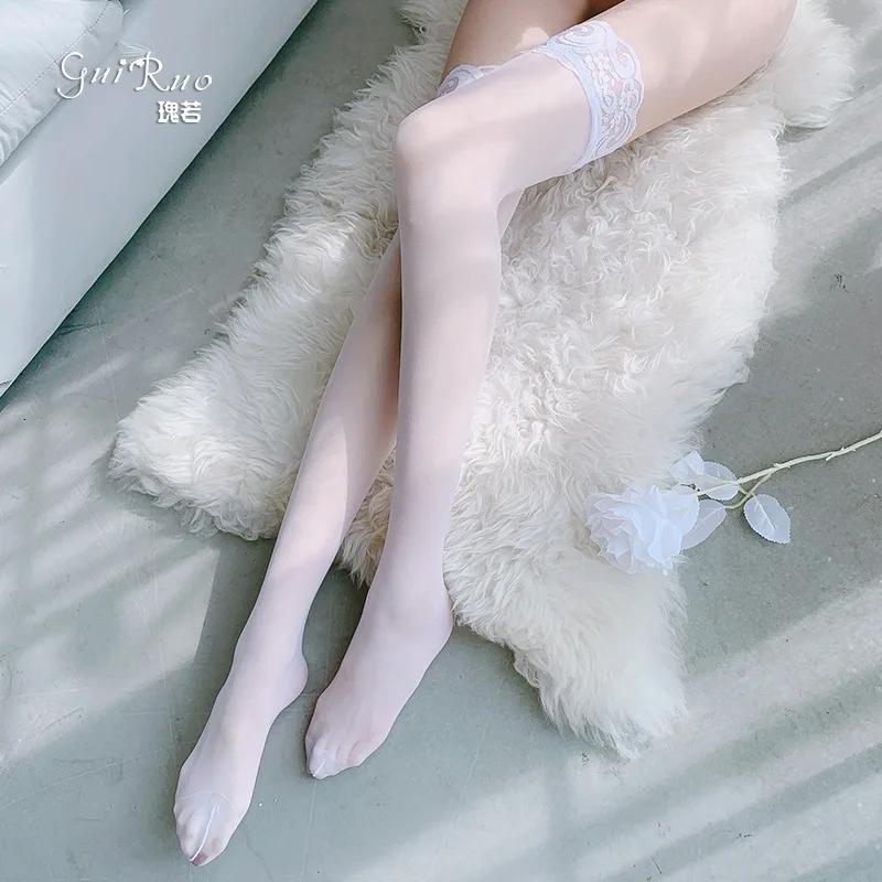 Lace Lingerie Lolita Stockings With Lace Transparent White Stockings Cute Sthigh High  Long Socks High Jk Stockings One Size