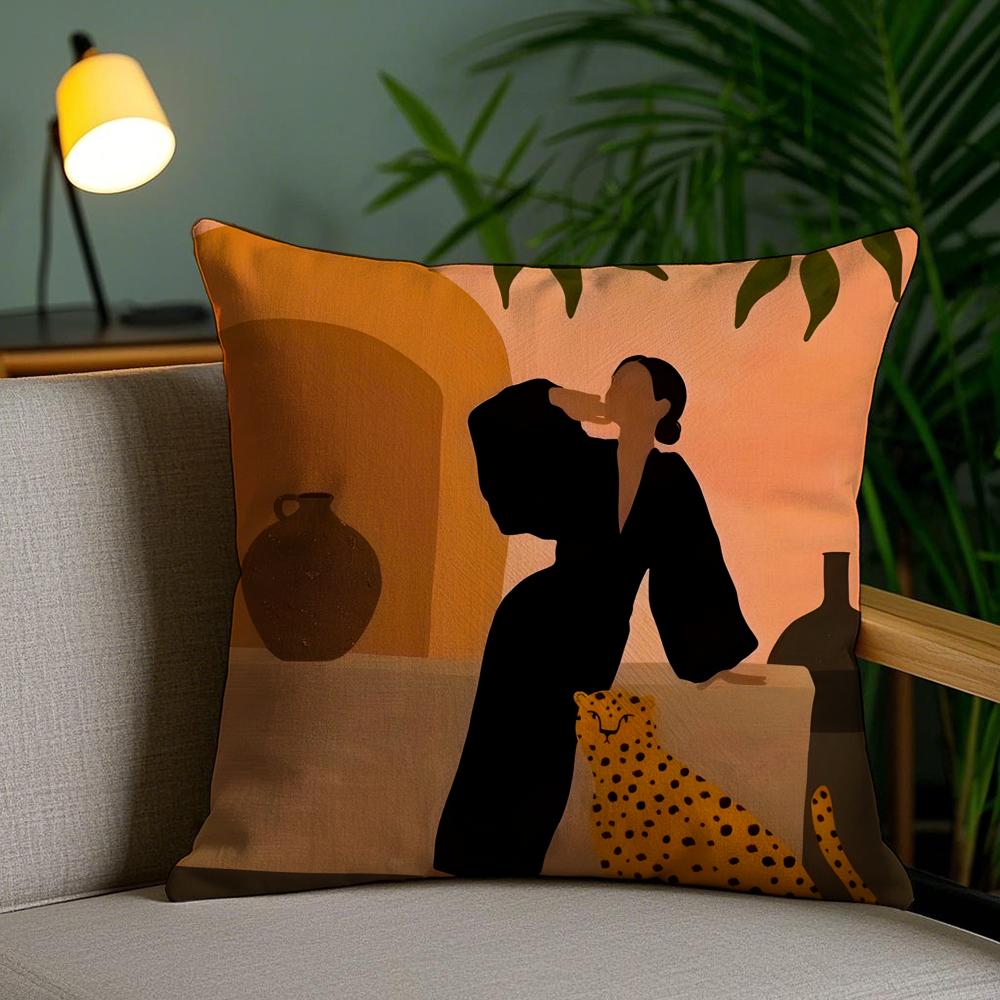 Art Abstract Illustration Cushion Cover Soft Short Plush Double-Sided Printing Home Decor Machine Washable Pillow Case Gift