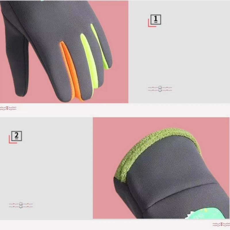 Kış Çocuk Eldivenleri Çizgi Film Dinozor Floresan Bisiklet Çocuk Sıcak Spor Kayak Rüzgar Geçirmez Su Geçirmez Erkek Kız Eldivenleri