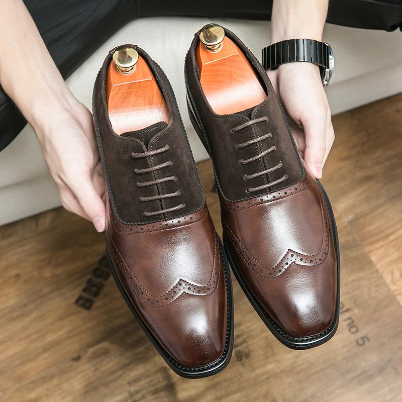 Fashion Retro Men Formal Leather Shoes Lace-up Business Office Fashion Leather Shoes Wedding Banquet Shoes Black Brown 38-46 Men Shoes
