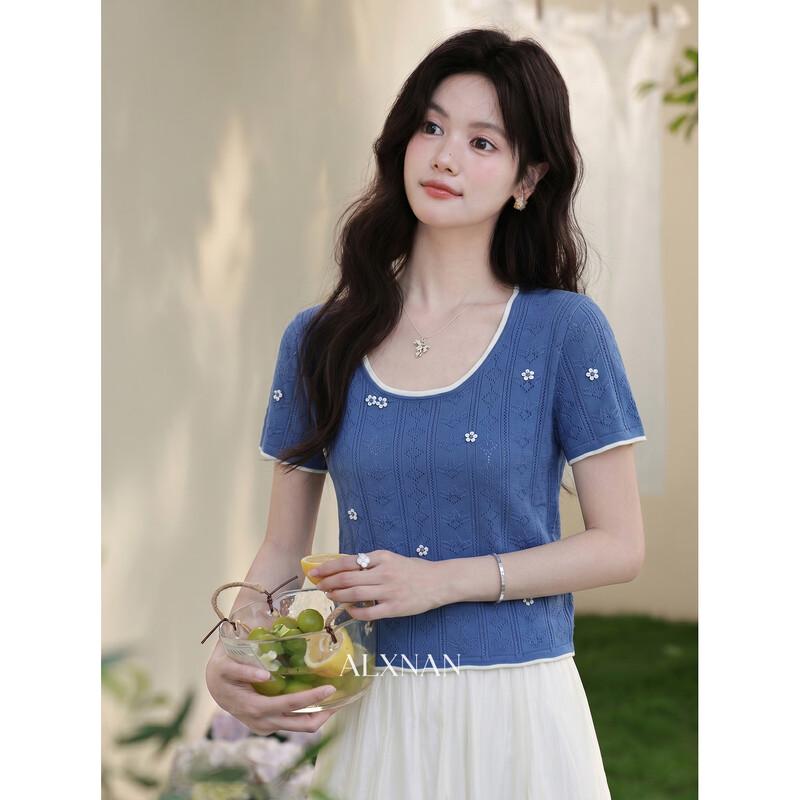 Lu Xiangnan U-Neck Color-block Knit Top L