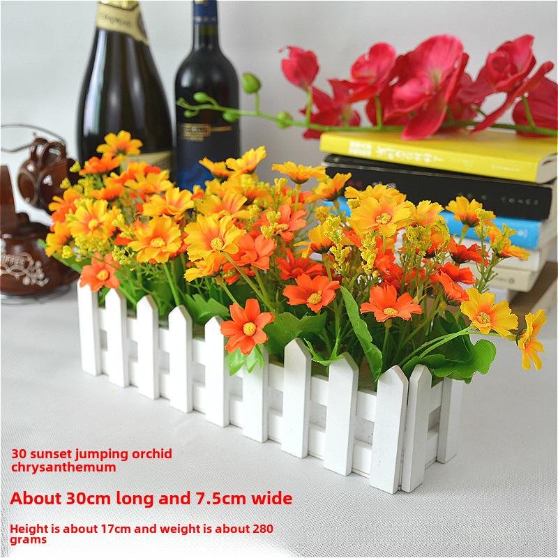 Artificial Flower Set: Wooden Fence & Small Potted Plants for Home Decoration
