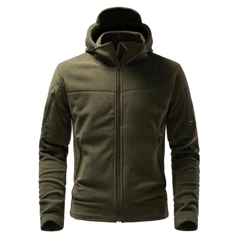 Hooded Jacket Men's Tooling Outdoor Multi-Pocket Thermal Combat Military Double-Sided Fleece Jacket