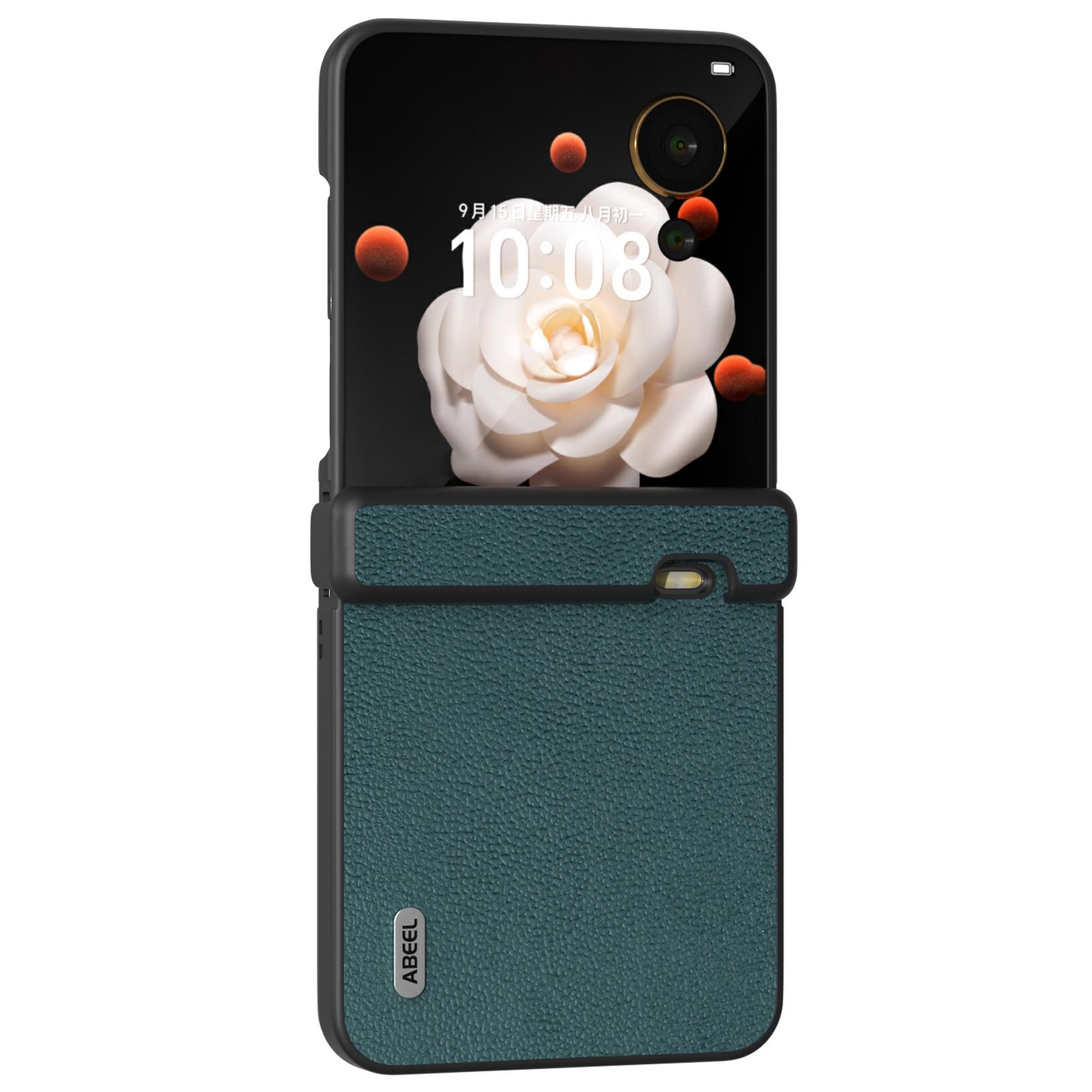 

Для Honor Magic V Flip 5G Чехол Дизайн шарнира Натуральная коровья кожа+ПК Чехол для телефона Midnight Green