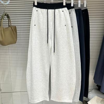 Spodnie damskie plus size pogrubione elastyczne elastyczne wysoki stan długie spodnie jednolity kolor polar casualowe spodnie z szerokimi nogawkami