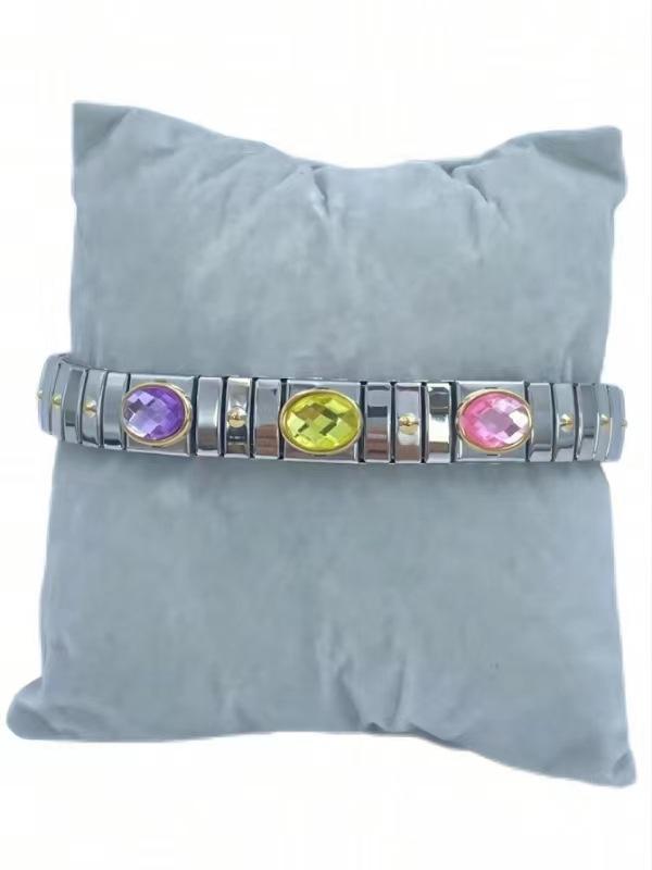 Sweet And Cool Niche Non-Fading Relief Butterfly Colored Diamond Geometric Stainless Steel Elastic Bracelet Suitable For Women'S Daily Life