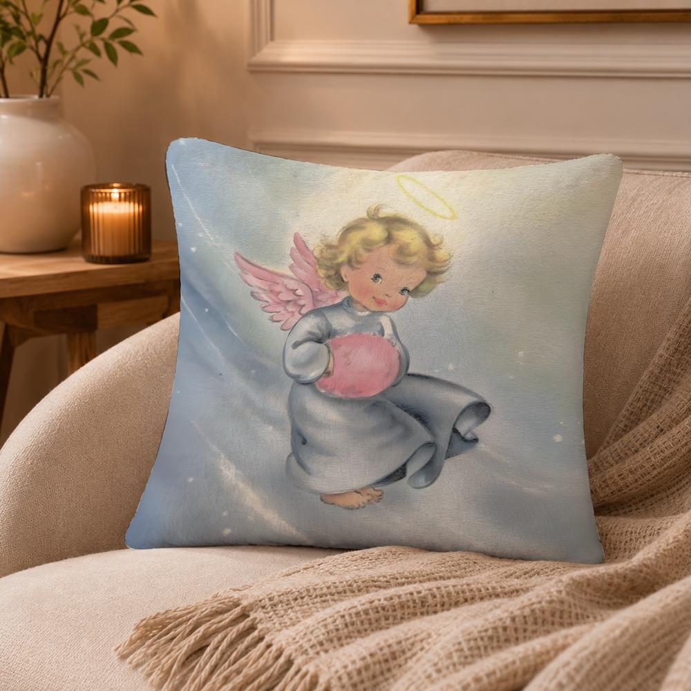 vintage little angel Cushion Cover Anti-dustmite Pillowcase Invisible zipper silky short plush Sofa cushion cover