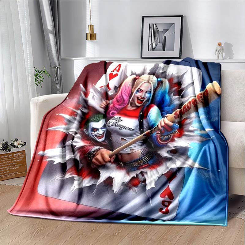 H-Harley-Quinns Movie Character Print Flannel Blanket Cozy Warm Throw Bedroom Sofa Birthday Present Indoor Home Lounge Decor