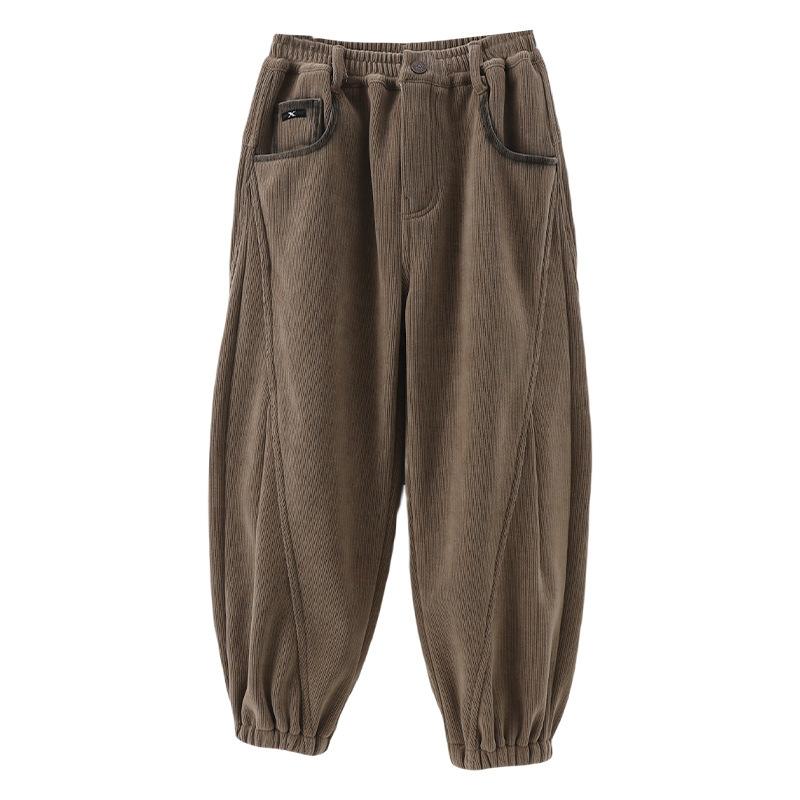 Boys' Fleece Pants Autumn and Winter Children's Thick Corduroy Warm Tracksuit Pants