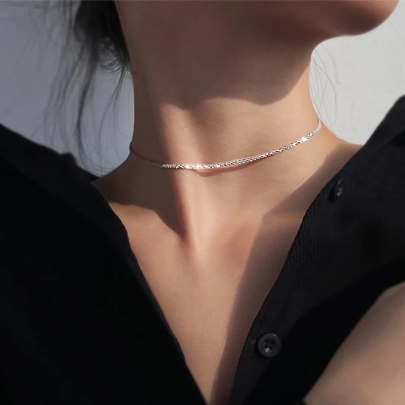 925 Sterling Silver Choker Necklace Women Wedding Accessories Punk Gothic Jewelry Collier Femme Dz638