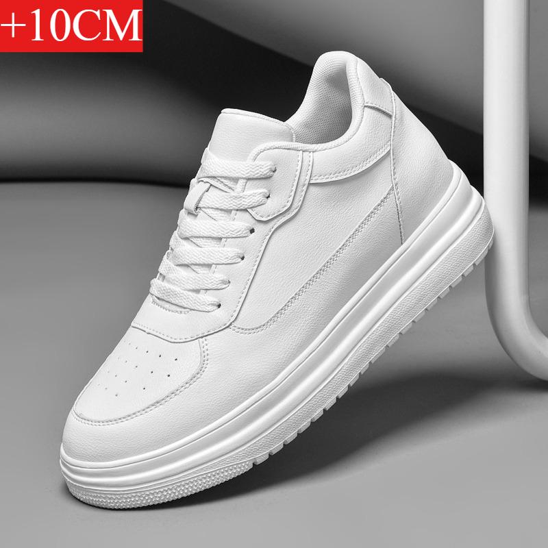 Scarpe per aumentare l'altezza invisibili da uomo, 4CM-6CM-8CM-10CM Scarpe sportive Scarpe sportive in pelle bianca per uomo Taglie maggiorate 36-46