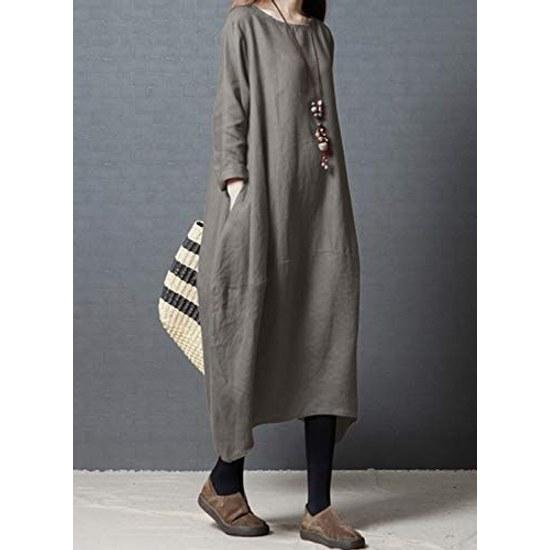 Yino 8 colors available long sleeve spring autumn winter dress womens tunic maxi length tops plus size loose linen body coverage slimming stylish
