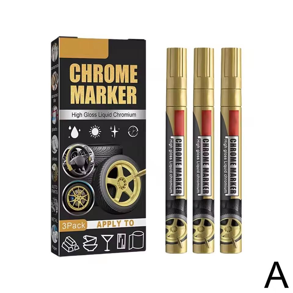 MOBIDEA 3PCS Silver/Gold Car Wheel Paint Marker Permanent Waterproof High Gloss Auto Rim Scratch Repair Pen золотой