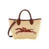Le Panier Faltbar 21 Stroh Gestickt Knopfverschluss Leinwand Mit Lederbesatz Tragetasche Damen Tragetasche Braun 10144HZB035