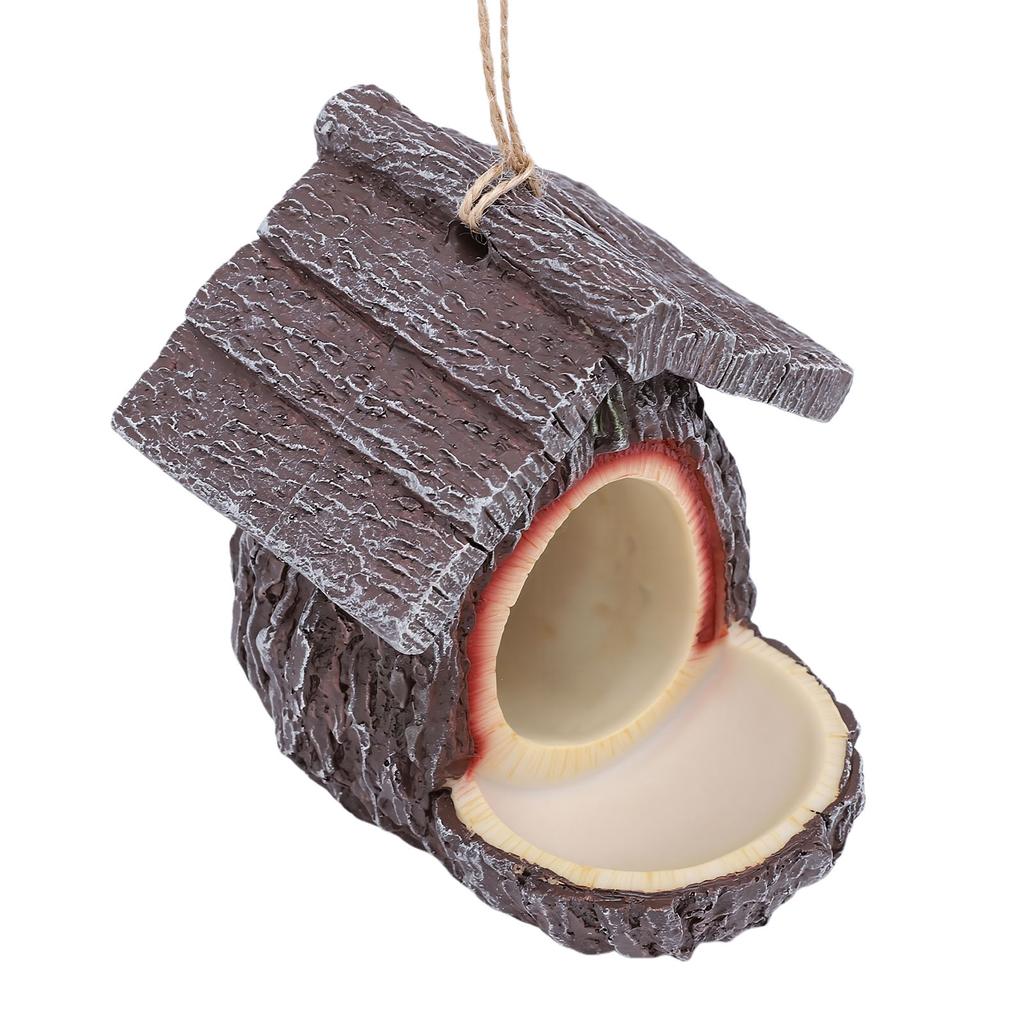 Treehouse Shape Bird Feeder for Outdoors Hanging Resin Rustic Wood Texture Decorative Bird Feeder House for Yard Patio