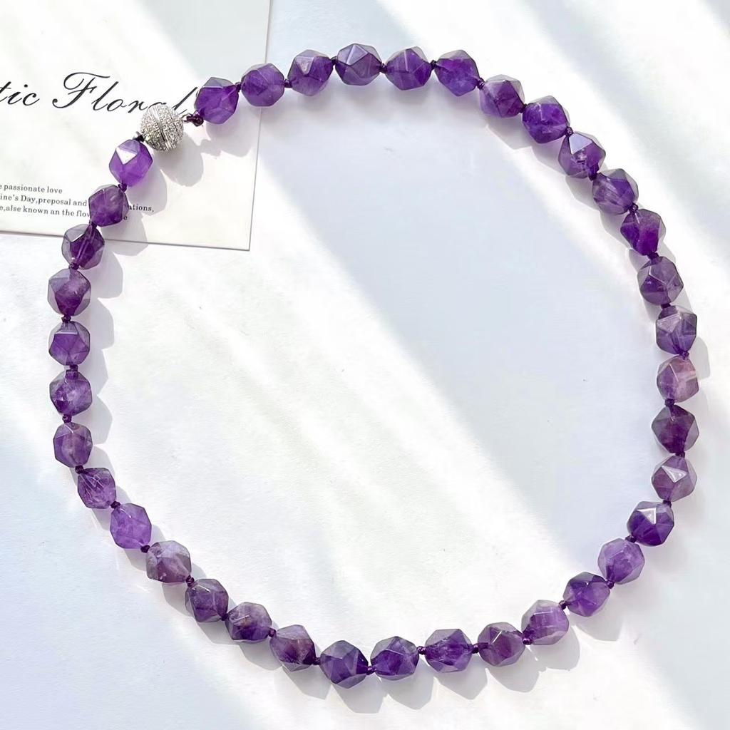 Vintage High Quality Design Cut Natural Amethyst Necklace Collarbone Chain