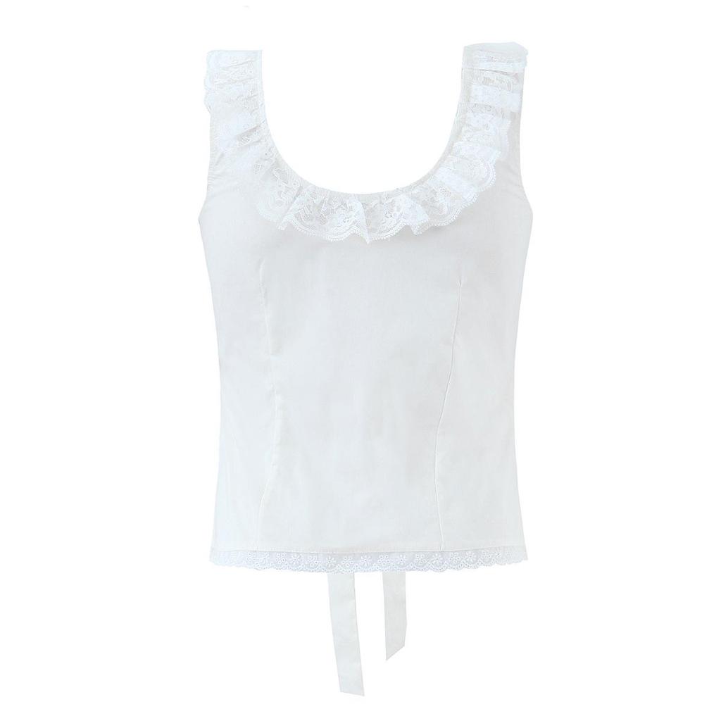 2026 Chic Lace Bowknot Vest: French Square Neck, Sexy Open Back, Short Top