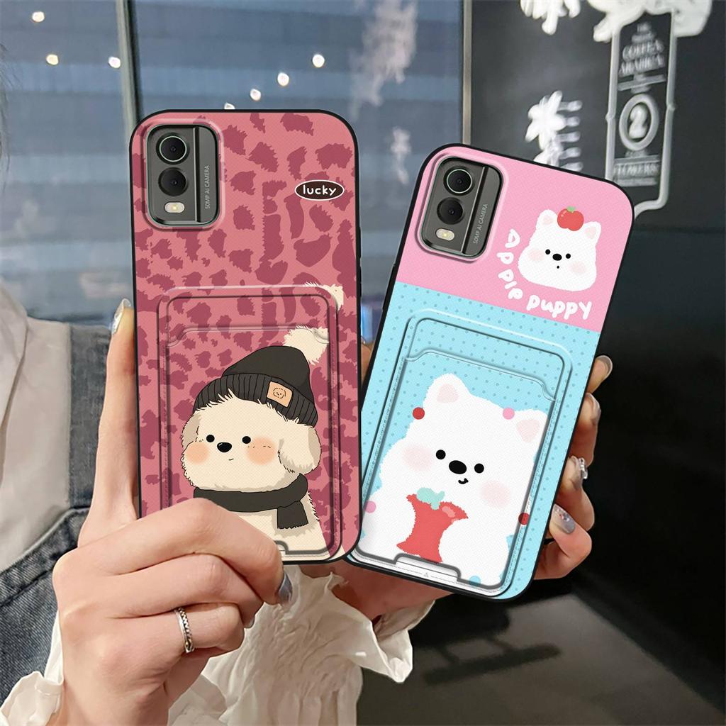 Cute Cover Phone Case For Nokia C32 Soft Case Card Slot Card Sleeve Back Cover Silicone Card Bag Anti-dust Graffiti TPU