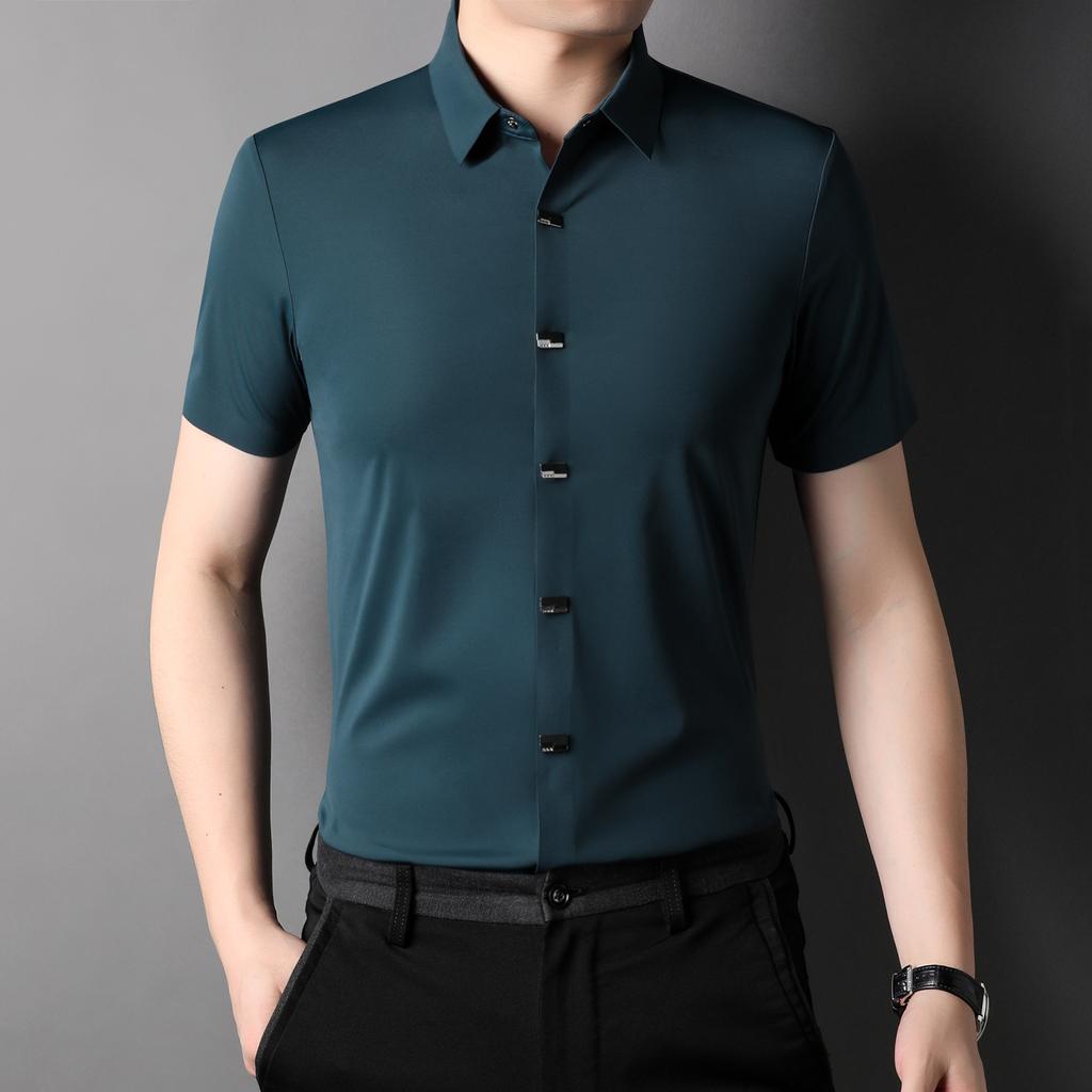 New Shirt Men's Casual Thin Lapel Fashion Solid Color Shirt Cardigan Business Men's Wear