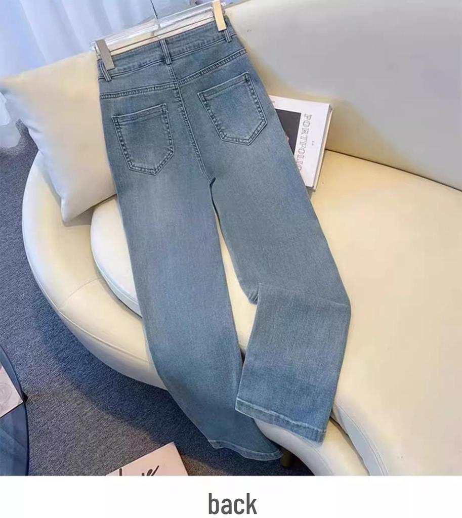 Women's Plus Size Retro Stretch Jeans - High Waist Slimming Straight Leg Pants