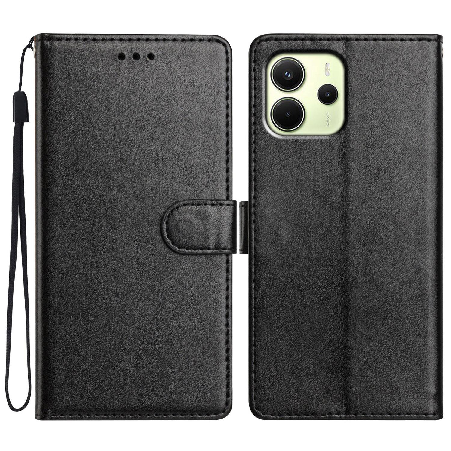 

Для Xiaomi Redmi Note 14 4G (163,25 мм) Кожаный чехол-кошелек-подставка для телефона с удобным ремешком Black