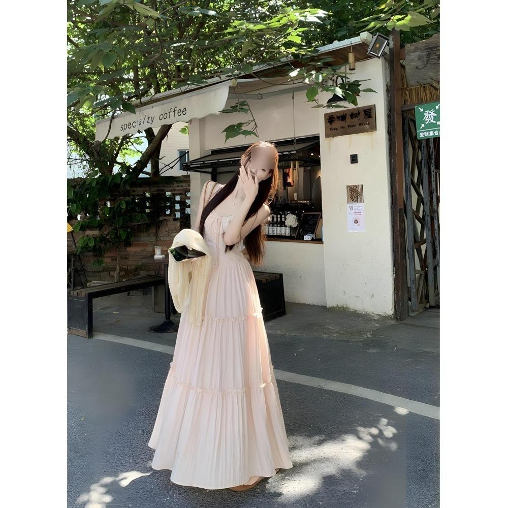 

Романтичное кружевное платье-сарафан розового цвета, милое и нежное, длинное платье с летним повседневным новым XL- (recommended 110-60kg)