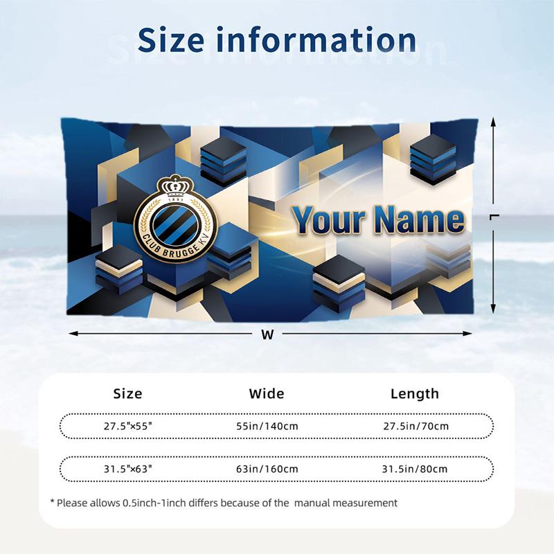 Custom Text Beach Towel, Soft Absorbent Swimming Multi-use TowelClub Brugge FC