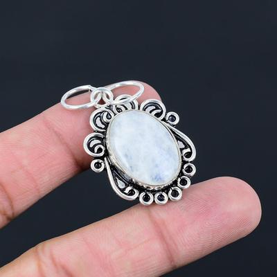 Sterling Silver Rainbow Moonstone Stone Wedding Handcrafted Wife Pendant Jewelry