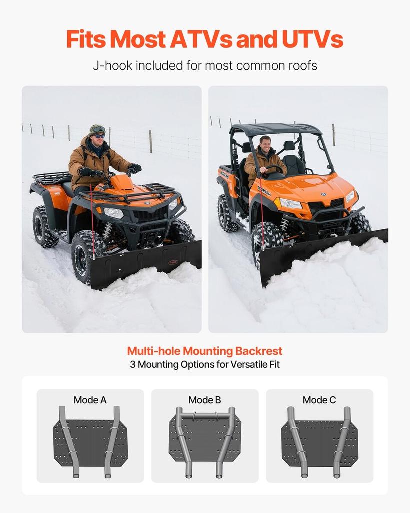 Snow Plow Blade, 109/183 cm Width Adjustable Snow Plow Kit, Easy to Detach, Universal Mount Plowing Attachment with Rubber Flaps, Heavy Duty Steel