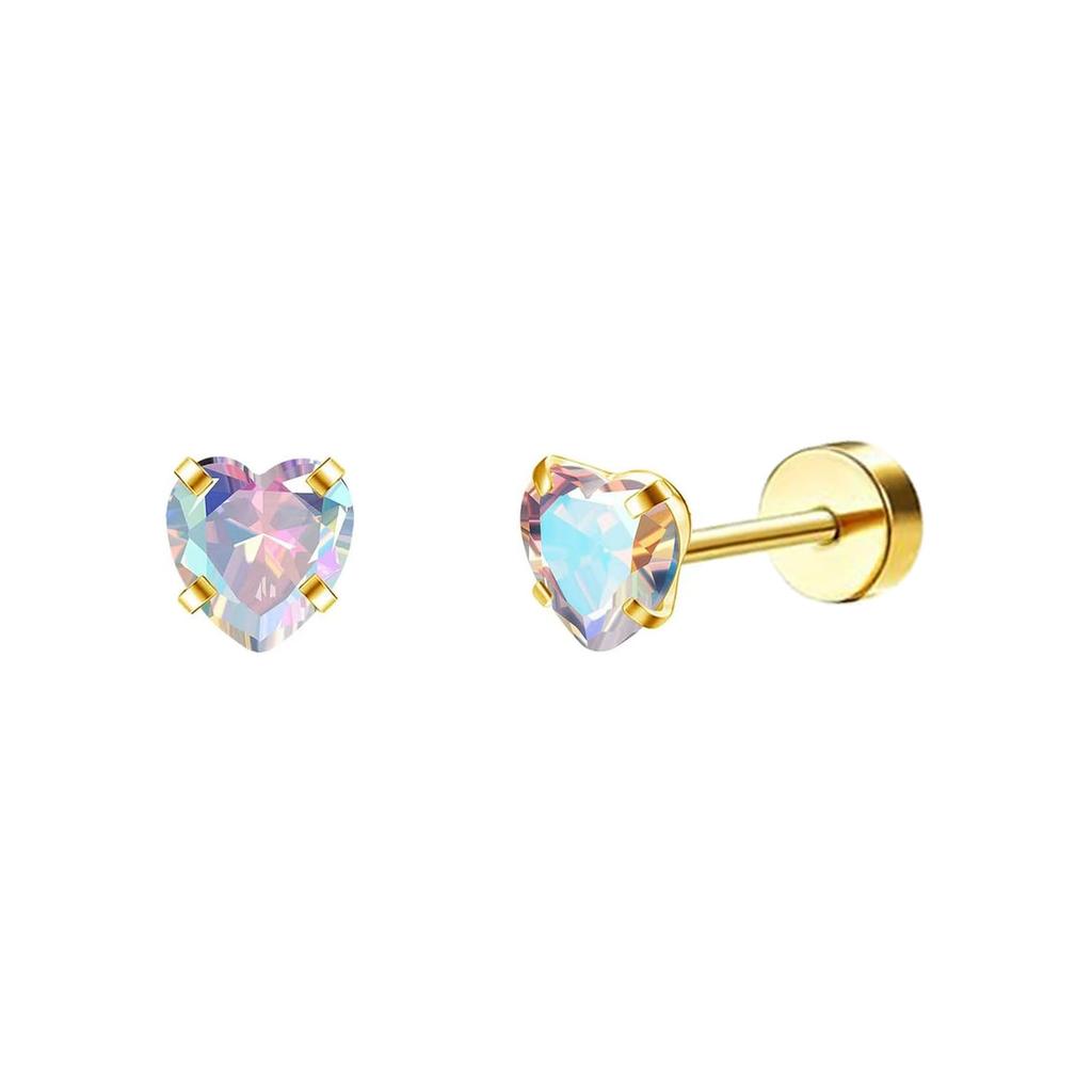 18K Gold Plated Hypoallergenic Flat Back Earrings for Women Girl Cute Toddler Kids Teen Girls Earring Set-Surgical Steel Earring