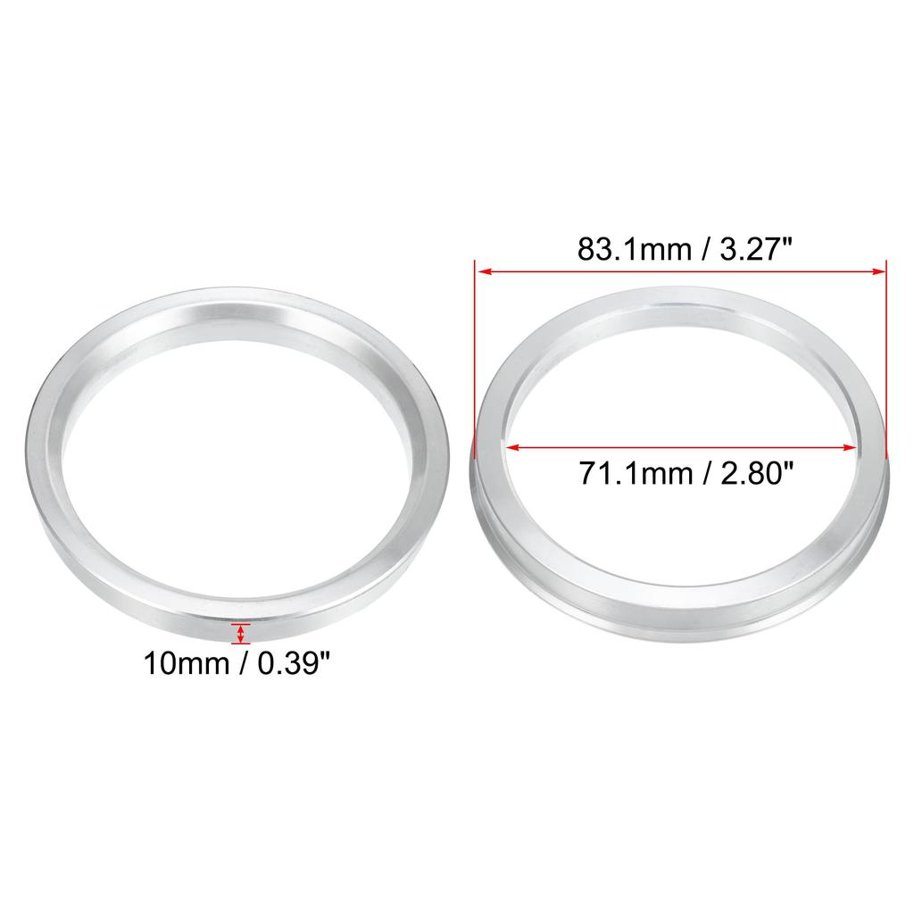 uxcell Hub Centric Ring Aluminum Alloy Car Hub Center Ring Wheel Replacement Boressor Spacer Silver Tone 4pcs 83.1mm-71.1mm