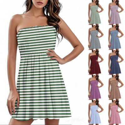 Modisches Damen-Freizeitkleid mit Bandeau-Ausschnitt und Blumendruck, ärmellos