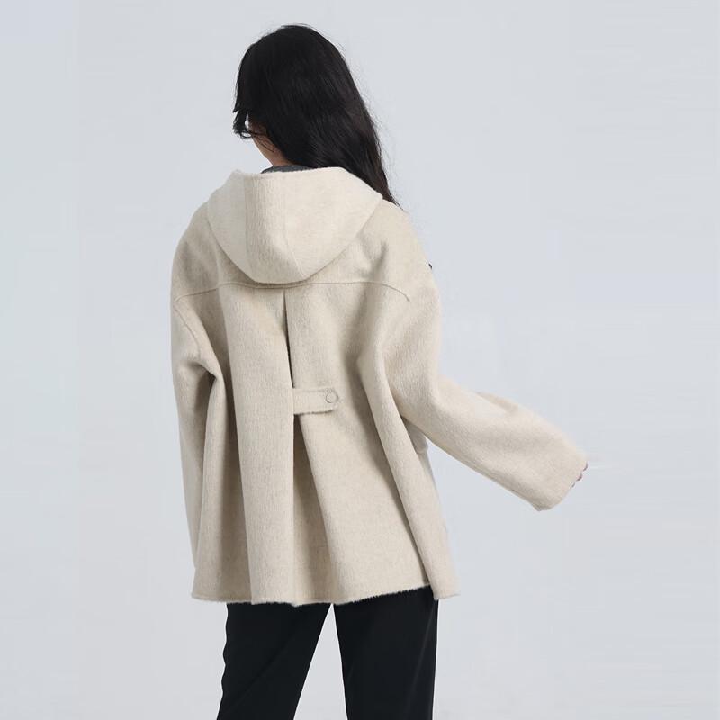 Fengxun Women's Hooded Double-Faced Wool Winter Coat