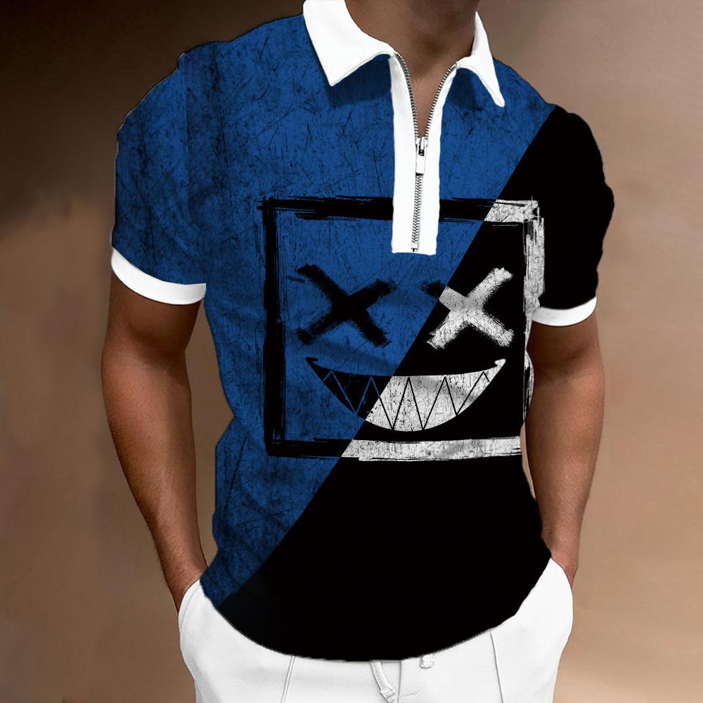 European and American Men's Clothing Summer New Loose Round Neck Funny Geometric Printing Short-sleeved POLO Shirt and Top
