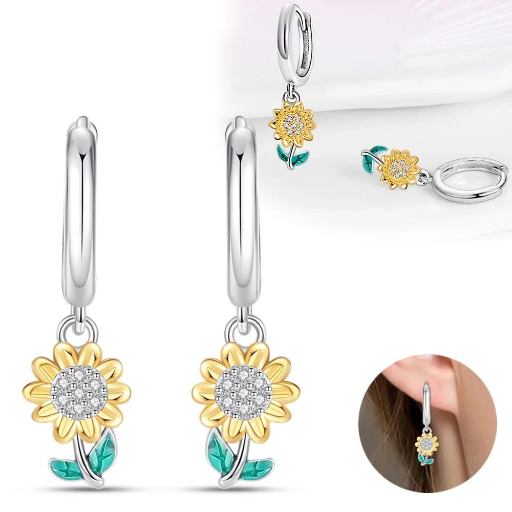 Authentic copper Sunflower Woman Earring Moon Flower Butterfly Dragonfly Earring Accessories Valentines Fine Gift Jewellery Set