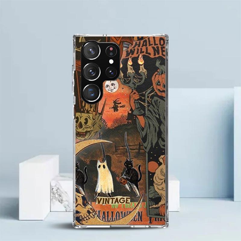 Halloween Fall Art Witch Cat Phone Case For Samsung Galaxy S24 S25 Edge S26 Ultra S22 S23 Plus S21 + S20 FE Soft TPU Back Cover