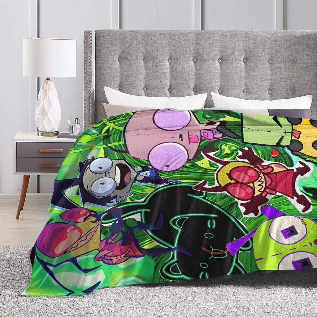Invaders Zims Kawaii Cartoon Blanket Flannel Vintage Breathable Throw Blankets for Bedspread Summer,