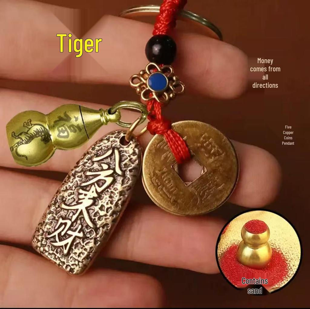 Auspicious Ruyi Brass Pendant Keychain - Personalized Luck-Turning Accessory