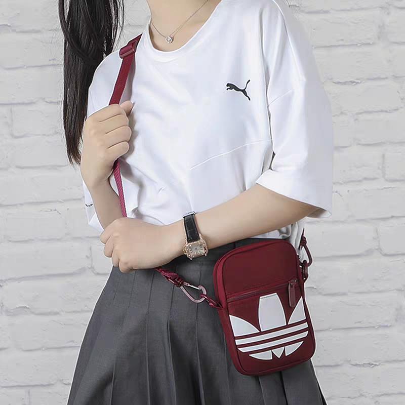 Men's Bag Adidas Originals Fabric Cell Phone Pouch, Shoulder Bag, Crossbody Bag Mini Unisex Maroon