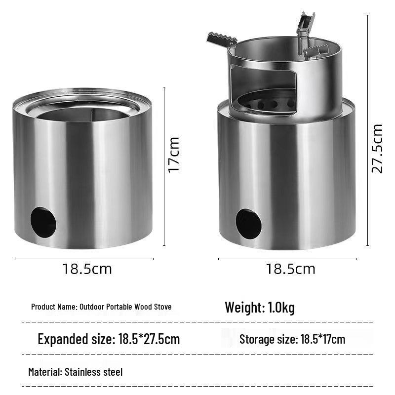 Portable Stainless Steel Folding Camping Stove - Smokeless, Windproof, Compact Outdoor Heater