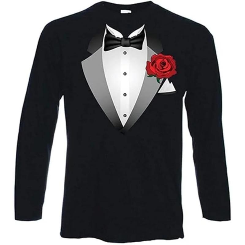 Round Neck Funny Suit Pattern 3D Printed Casual Short Sleeved Men's T-shirts - Soft Medium Stretch Fabric Spring and Autumn Relaxed Fit Clothing