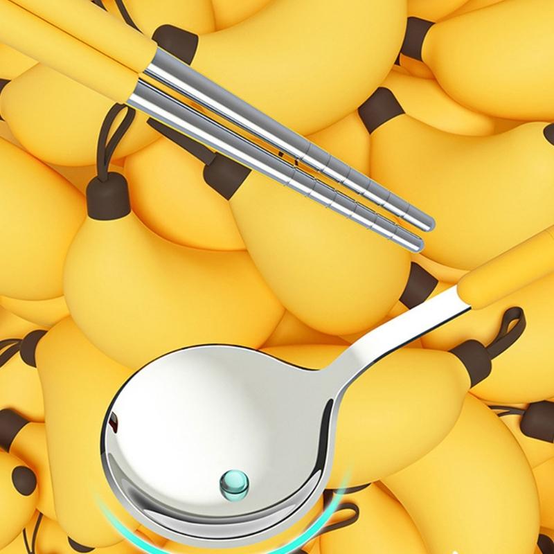 Ergonomisches ABS 304 Edelstahl Besteckset mit Essstäbchen Löffel Küche Esstisch für Familie